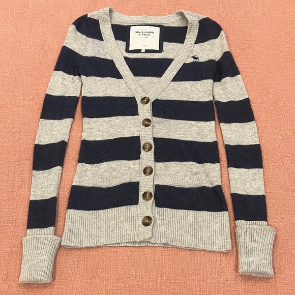 Abercrombie & Fitch Sweaters - Abercrombie & Fitch soft rabbit hair blend Blue & Gray Striped Cardigan